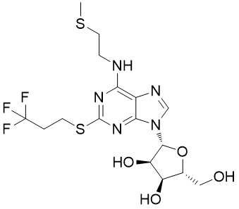 163706-58-9,Adenosine, N-[2-(Methylthio)ethyl]-2-[(3,3,3-trifluoropropyl)thio]- (9CI),C16H22F3N5O4S2